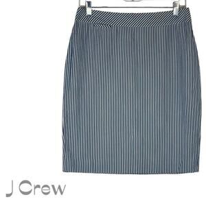 J Crew Navy & White Stripes Seersucker 100% Cotton Pencil Skirt NWOT Size 4